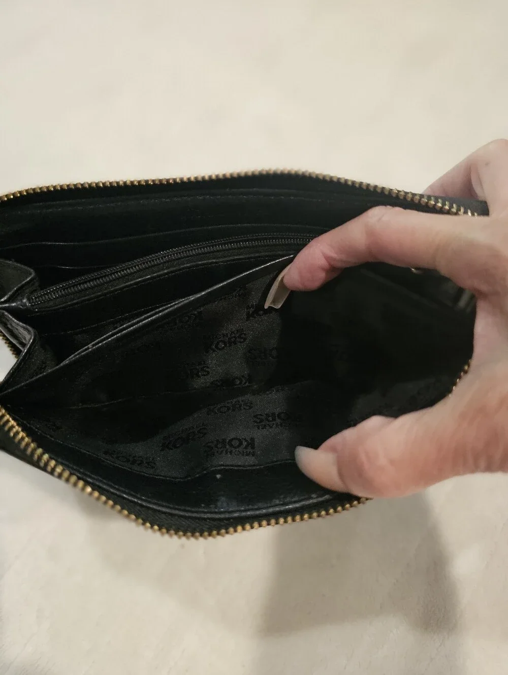 Michael Kors Black MK Logo Zip Wallet with Gold Plaque EUC
